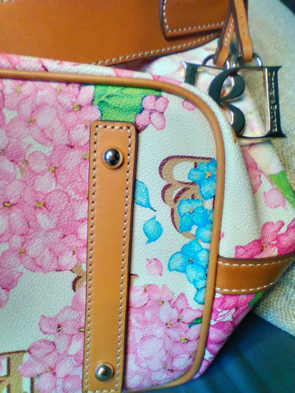 Dooney & Bourke Hydrangea Drawstring Bucket Bag in Pink, Teal & Cream - Picture 3 of 14